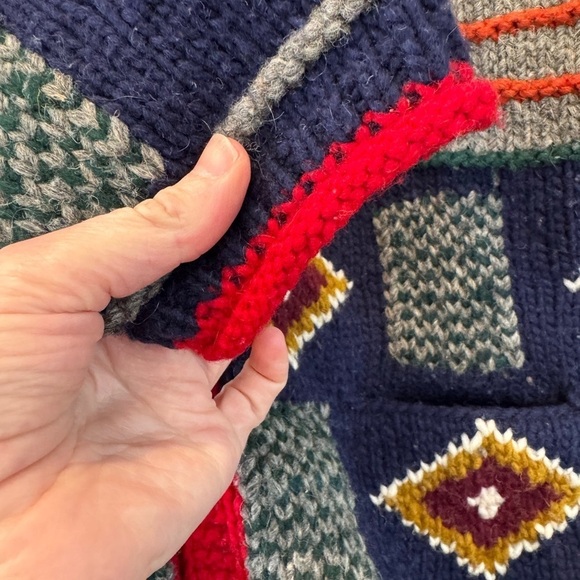Vintage Ecuador Tejidos Hand Knit Chunky Heavy Wool Cardigan Hand Made - Picture 8 of 12